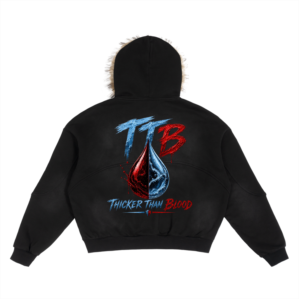 TTB faded Boxy Detachable Fur Hoodie